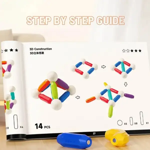 Set de construcție magnetic „Cilindri în culori de curcubeu”, 100 buc.