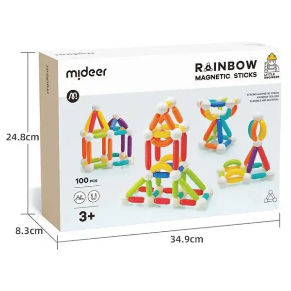 Set de construcție magnetic „Cilindri în culori de curcubeu”, 100 buc.