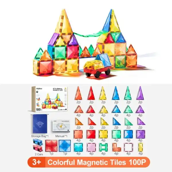 Set multicolor de construcție magnetic, 100 buc.