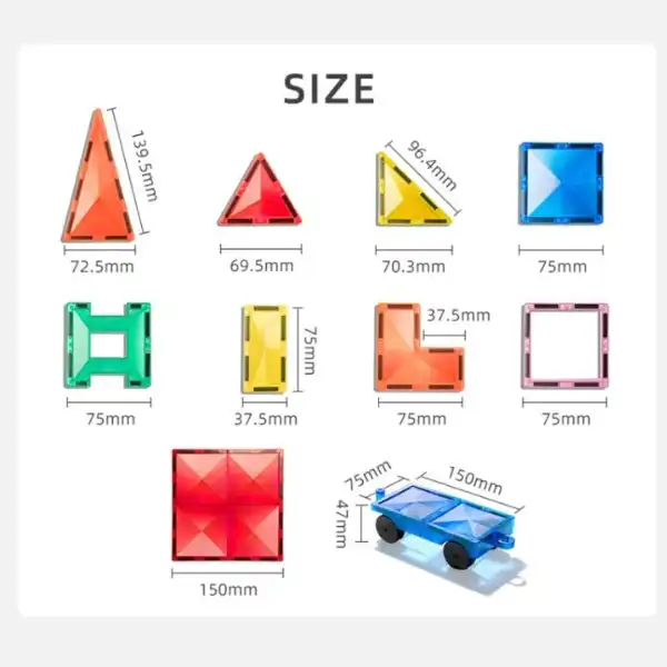 Set multicolor de construcție magnetic, 100 buc.