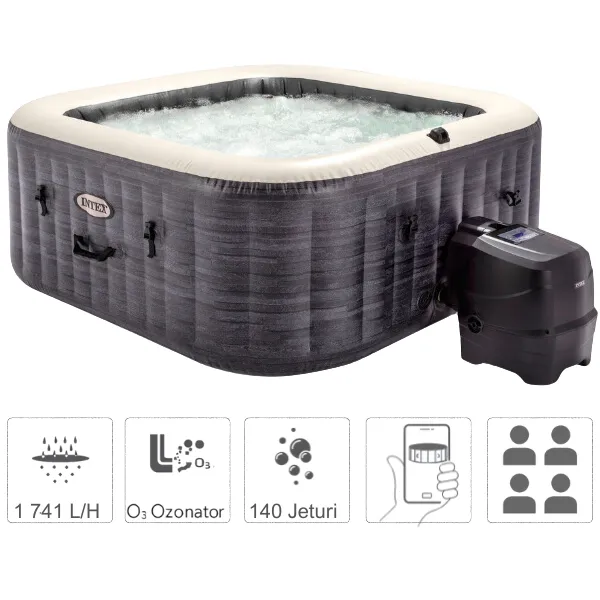 INTEX Jacuzzi SPA gonflabil “Greystone Deluxe” 211×211×71, 795L, 4 persoane