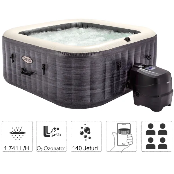 INTEX Jacuzzi SPA gonflabil “Greystone Deluxe” 211×211×71, 795L, 4 persoane