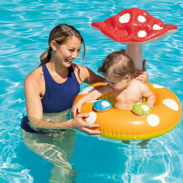 INTEX Cerc gonflabil „Ciupercuța” cu decupaje pentru picioare și baldachin D 69 cm, până la 15kg, 1-2 ani