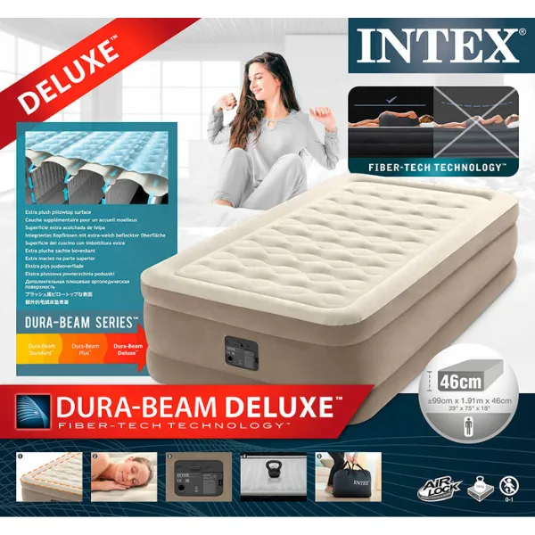 Pat gonflabil “Velur Ultra Plush” 99х191х46 cm cu pompă încorporată 220V, până la 136 kg