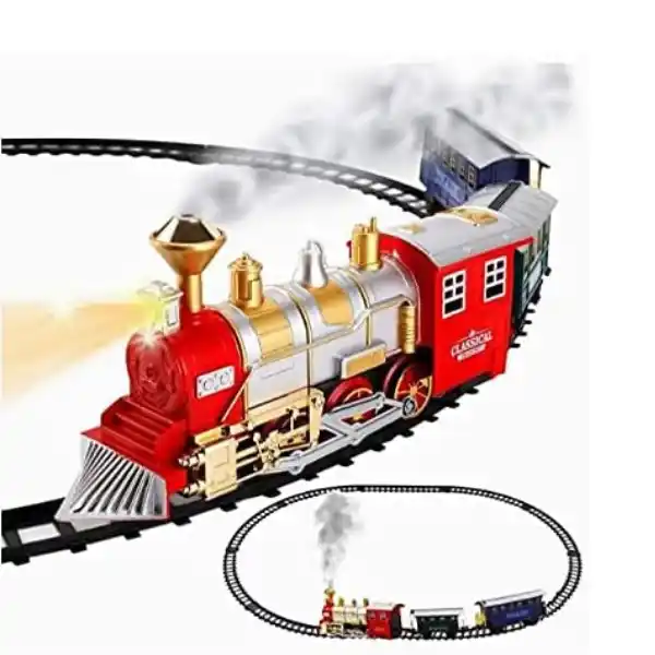 Поезд (1 локомотив, 2 вагона, 9 частей железной дороги)