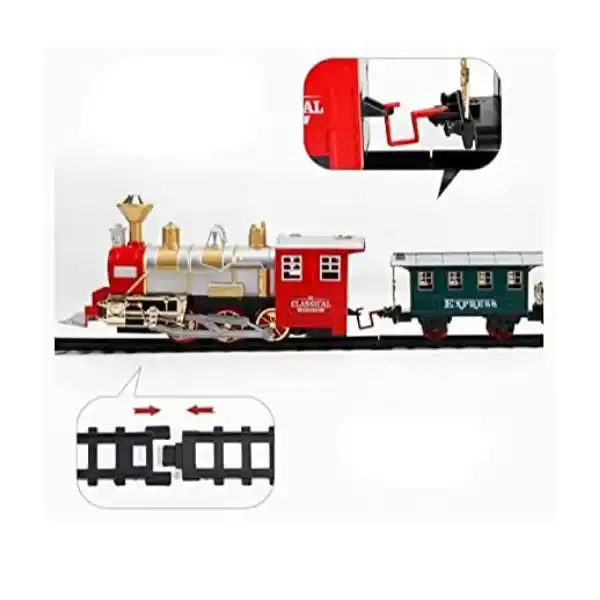 Поезд (1 локомотив, 2 вагона, 9 частей железной дороги)