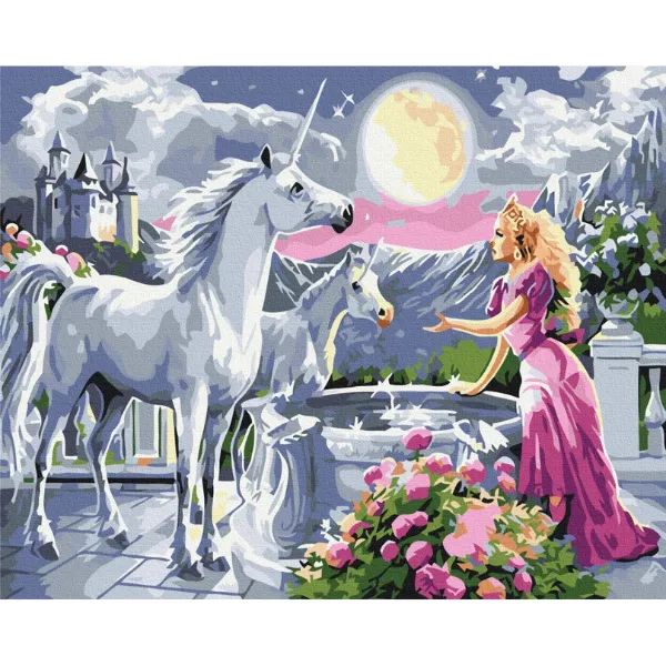 Pictură pe numere 40*50 сm (fără cutie) – Prințesa și unicornii