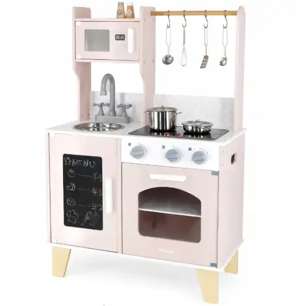Bucătărie din lemn cu accesorii, lumină și sunet, roz