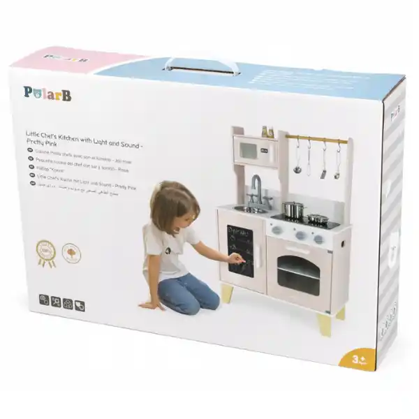 Bucătărie din lemn cu accesorii, lumină și sunet, roz