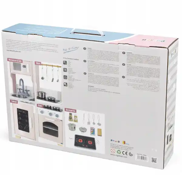 Bucătărie din lemn cu accesorii, lumină și sunet, roz