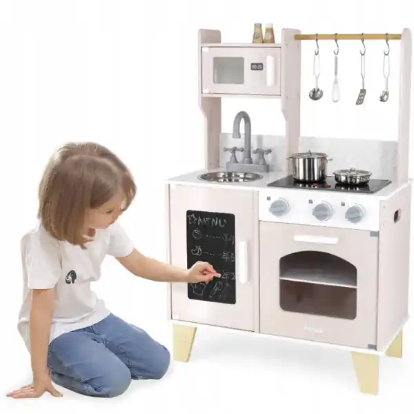 Bucătărie din lemn cu accesorii, lumină și sunet, roz