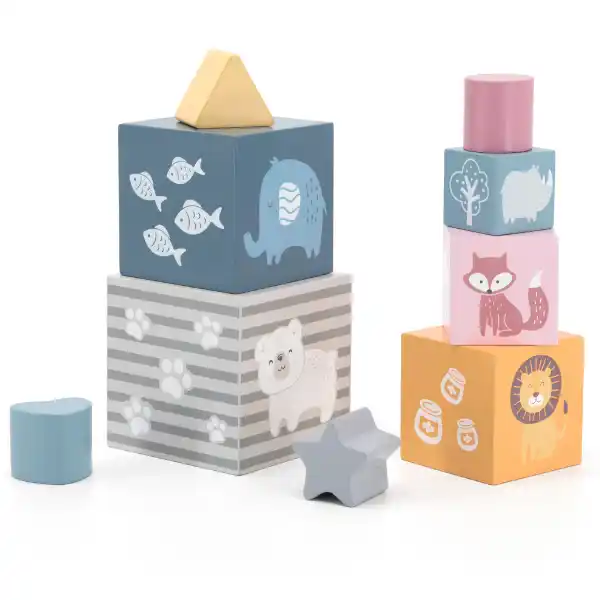 Деревянные кубики-пирамидка "Сортируем и складываем"