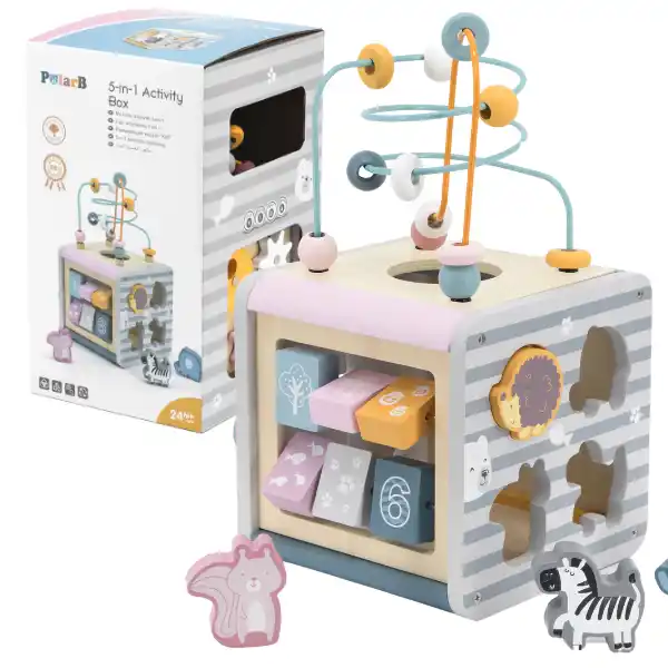 Деревянный бизикуб "Игровой куб 5 в 1"