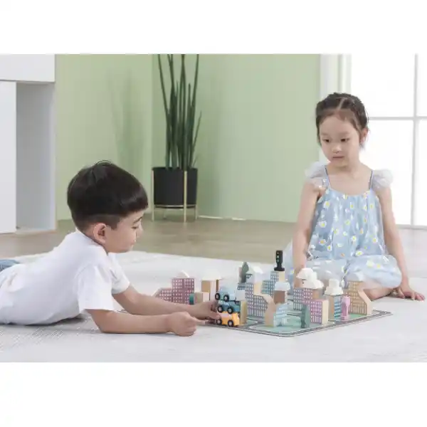 Деревянный конструктор "Город", 56 элем.