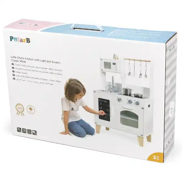 Bucătărie din lemn cu accesorii, lumină și sunet, albă