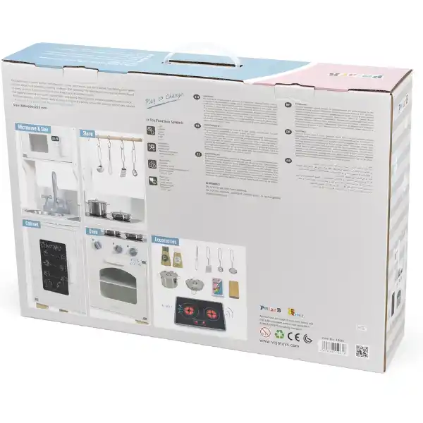 Bucătărie din lemn cu accesorii, lumină și sunet, albă