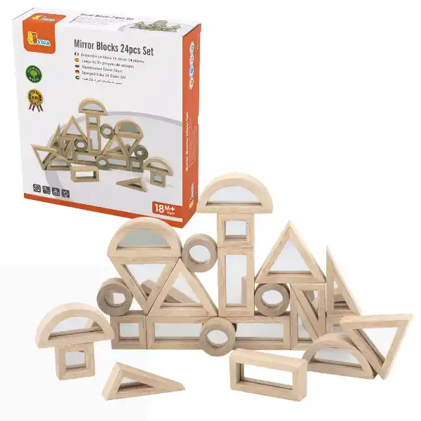 Деревянный блочный конструктор с зеркальными вставками, 24 дет.