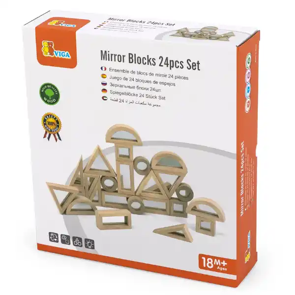 Деревянный блочный конструктор с зеркальными вставками, 24 дет.