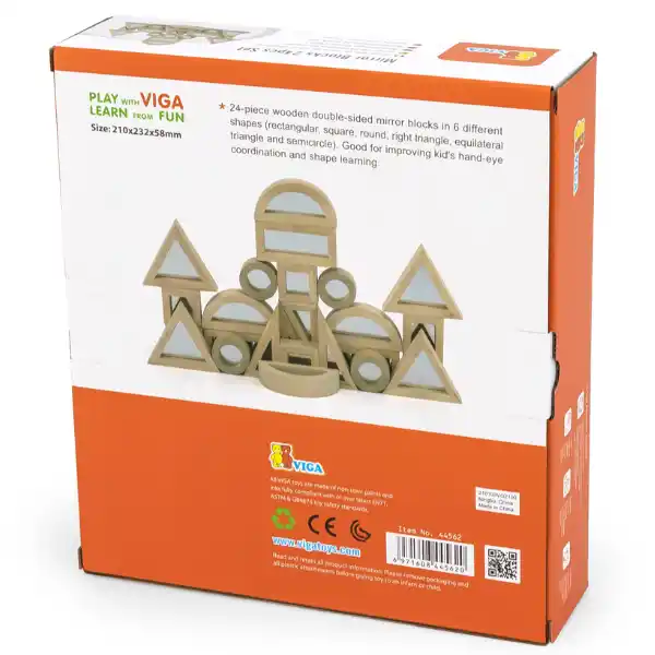 Деревянный блочный конструктор с зеркальными вставками, 24 дет.