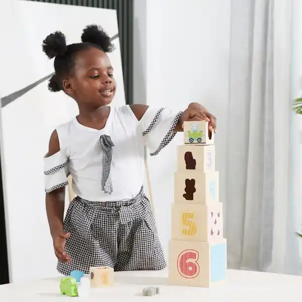 Деревянные кубики-пирамидка "Играй и учи"