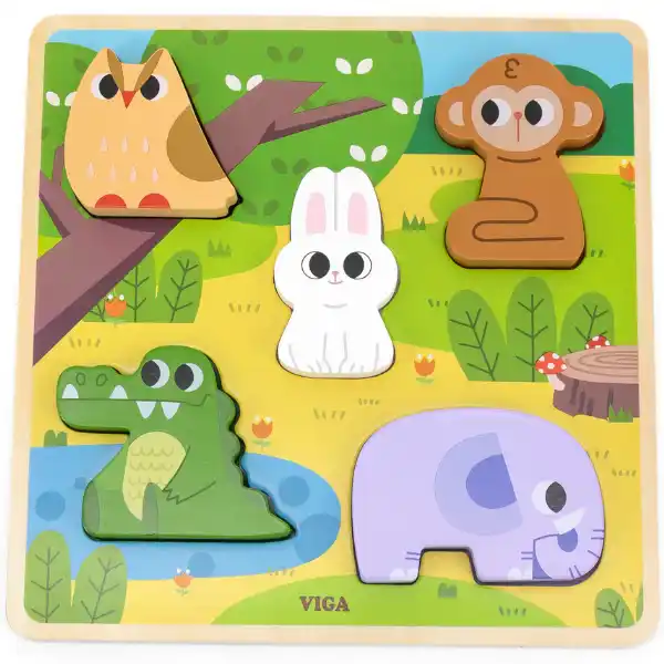 Тактильный пазл - вкладыш "Лесные животные", 5 элем.