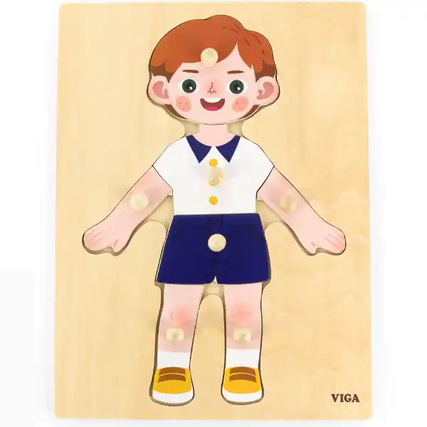 Деревянный пазл с кнопкой "Мальчик - Изучаем части тела", 7 элем.