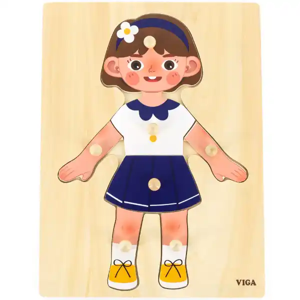 Деревянный пазл с кнопкой "Девочка - Изучаем части тела", 7 элем.