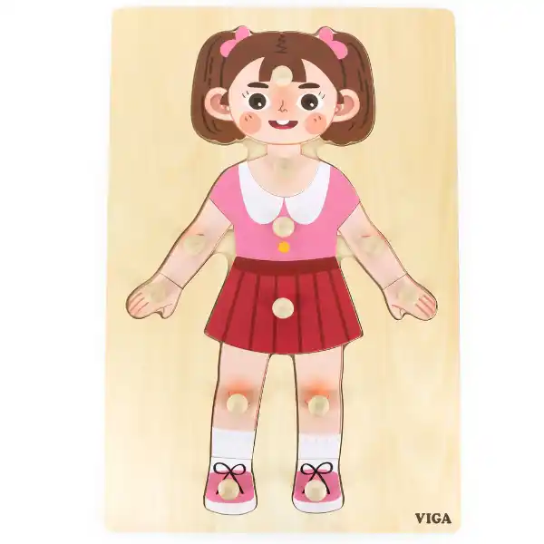 Деревянный пазл с кнопкой "Девочка - Изучаем части тела", 11 элем.