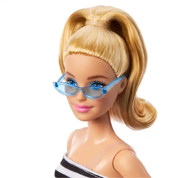 Papușa Barbie „Fashionista în top cu dungi și fustă roz”
