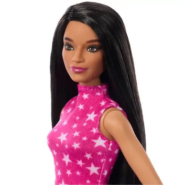 Papușa Barbie "Fashionista cu păr negru drept și fustă iridescentă"
