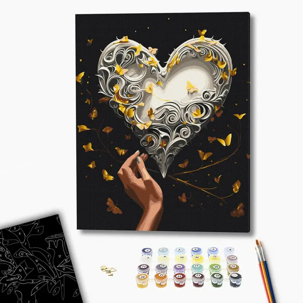 Pictură pe numere 40*50 сm (pânză neagră/fără cutie) – Dansul fluturilor