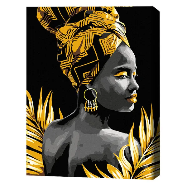 Pictură pe numere 40*50 сm (pânză neagră/fără cutie) – Femeie din Africa