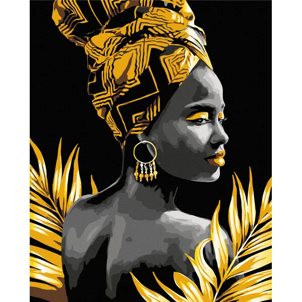 Pictură pe numere 40*50 сm (pânză neagră/fără cutie) – Femeie din Africa