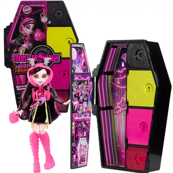 Игровой набор Monster High Neon Fright "Дракулаура и Секреты в ее шкафу "