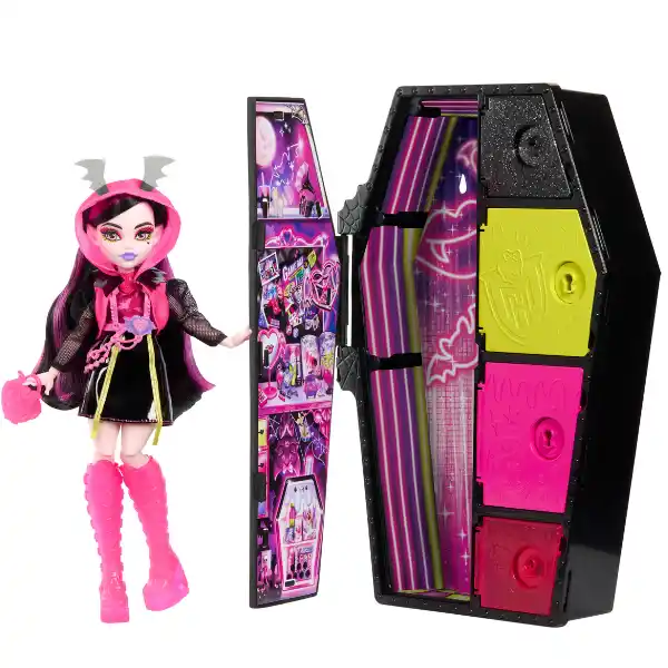 Игровой набор Monster High Neon Fright "Дракулаура и Секреты в ее шкафу "