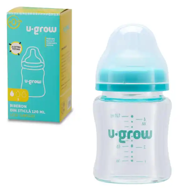 Стеклянная бутылочка для кормления, 120 мл, с 2 дополнительными сосками