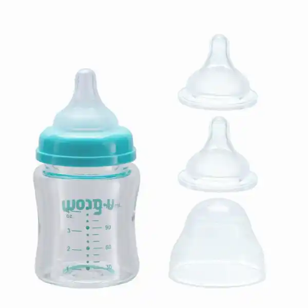 Стеклянная бутылочка для кормления, 120 мл, с 2 дополнительными сосками