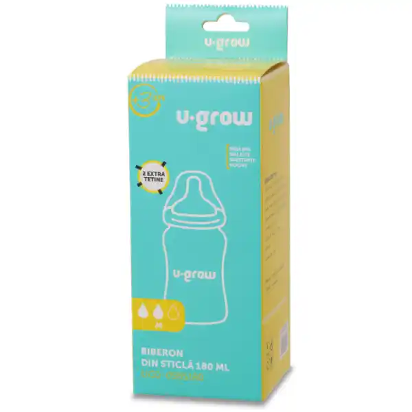 Стеклянная бутылочка для кормления, 180 мл, с 2 дополнительными сосками