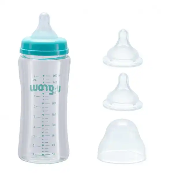 Стеклянная бутылочка для кормления, 260 мл, с 2 дополнительными сосками