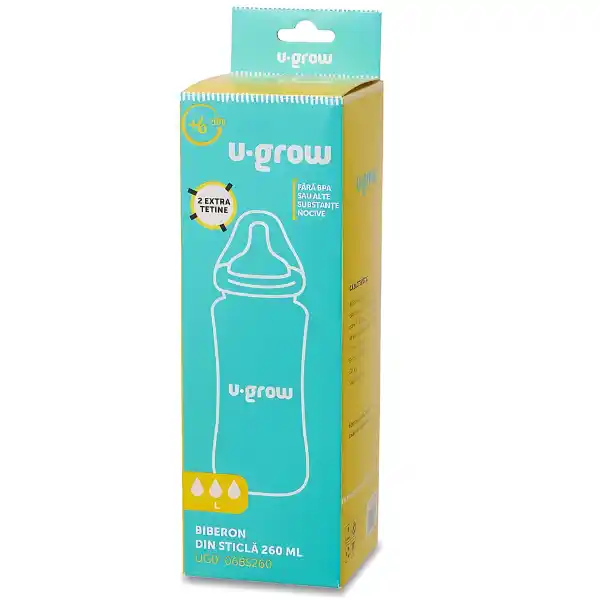 Стеклянная бутылочка для кормления, 260 мл, с 2 дополнительными сосками