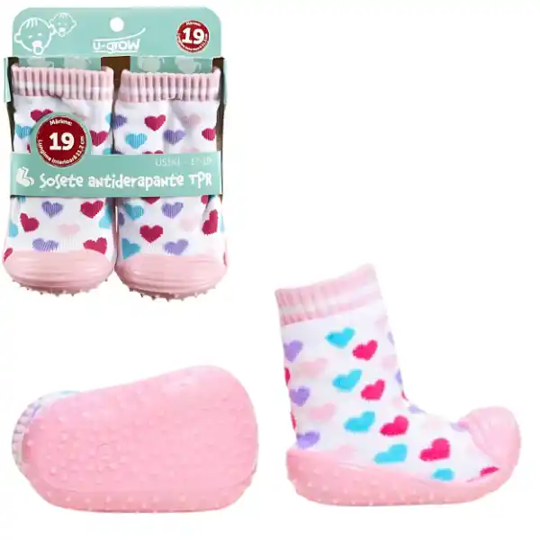 Șosete cu inimioare antiderapante pentru copii, mărimea 19