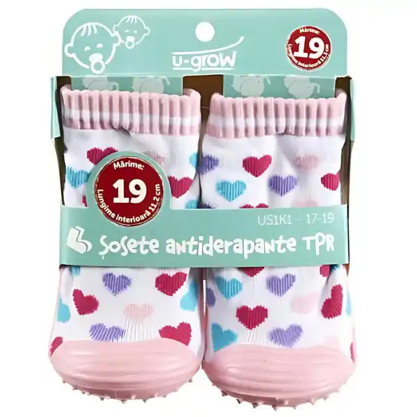 Șosete cu inimioare antiderapante pentru copii, mărimea 22