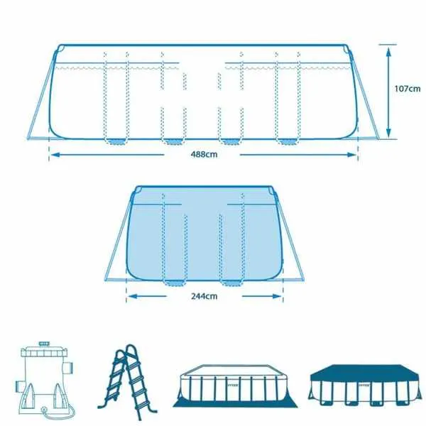Piscină PRISM FRAME RECTANGULAR 488x244x107cm, 10874L, cadru metalic