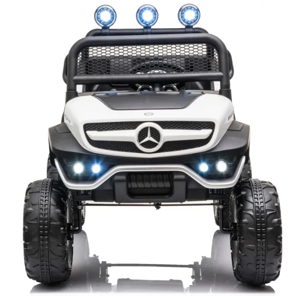 Masinuta electrica MERCEDES BENZ UNIMOG, 12V14Ah, motor 25Wx4, roți EVA, scaune din piele