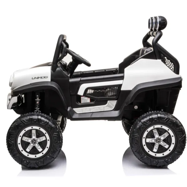 Masinuta electrica MERCEDES BENZ UNIMOG, 12V14Ah, motor 25Wx4, roți EVA, scaune din piele