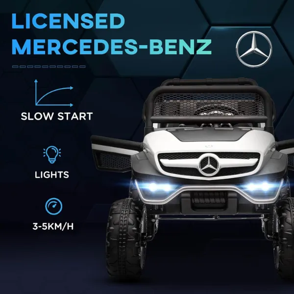 Masinuta electrica MERCEDES BENZ UNIMOG, 12V14Ah, motor 25Wx4, roți EVA, scaune din piele