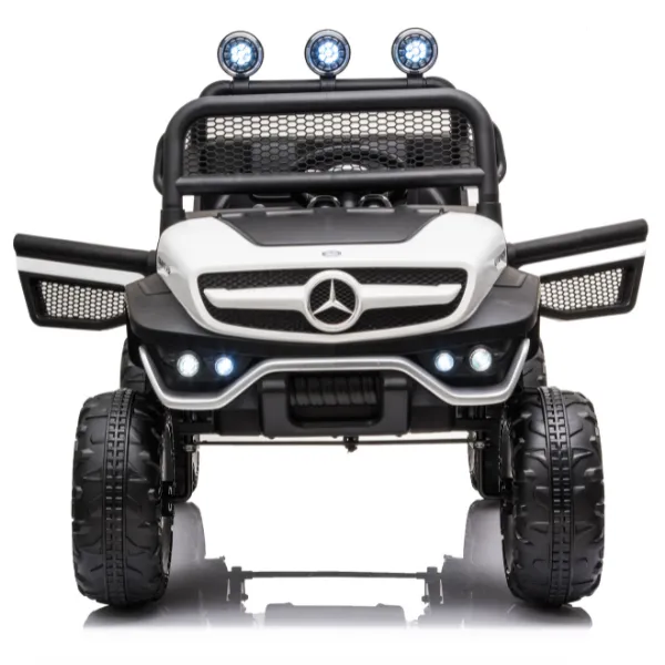 Masinuta electrica MERCEDES BENZ UNIMOG, 12V14Ah, motor 25Wx4, roți EVA, scaune din piele