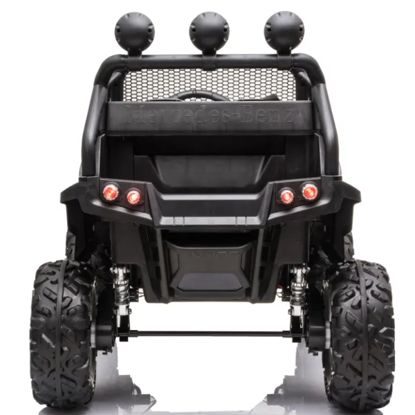 Masinuta electrica MERCEDES BENZ UNIMOG, 12V14Ah, motor 25Wx4, roți EVA, scaune din piele
