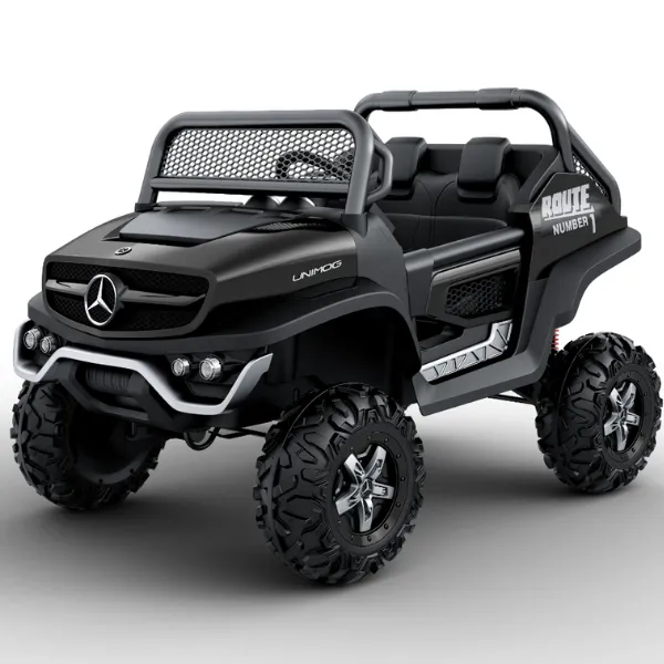 Masinuta electrica MERCEDES BENZ UNIMOG, 12V14Ah, motor 25Wx4, roți EVA, scaune din piele