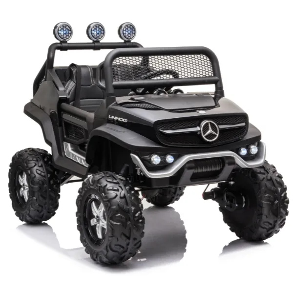 Masinuta electrica MERCEDES BENZ UNIMOG, 12V14Ah, motor 25Wx4, roți EVA, scaune din piele